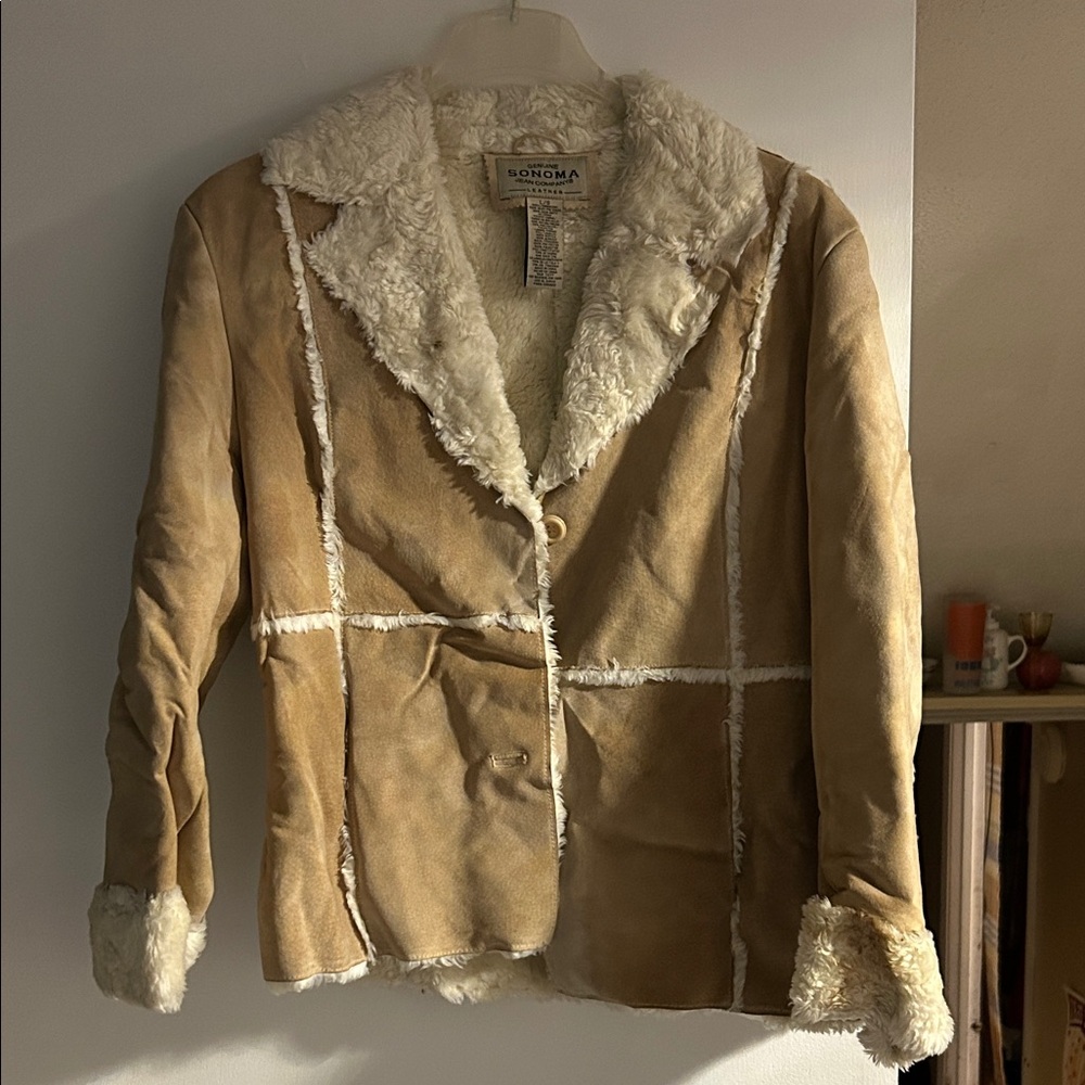 vintage Sonoma Y2K Penny Lane coat with faux fur trim silky pig suede as is